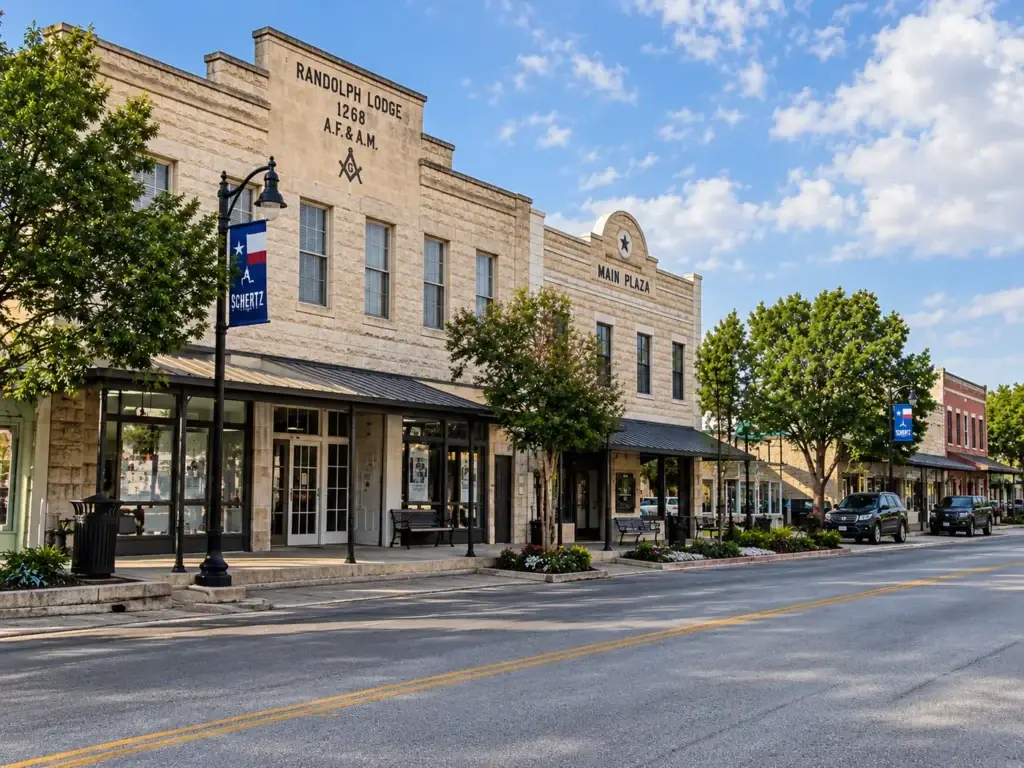 Historic Main Street in Schertz, Texas near Main Plaza and Randolph Lodge